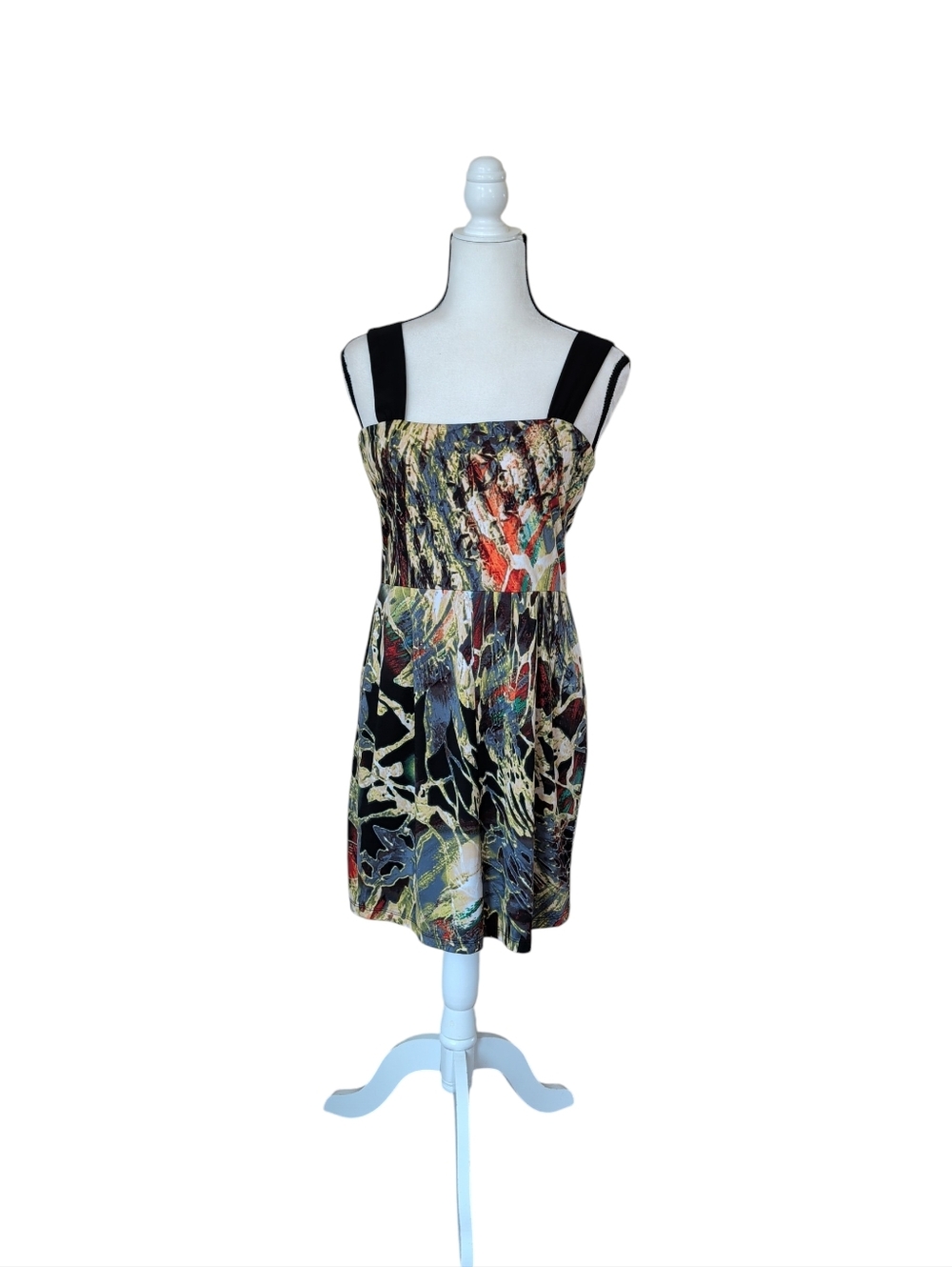 Vintage Sharon Max Abstract Zip-Back Dress MEDIUM Black Red Multi